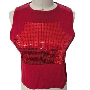 Vintage Vacco Cherry Red Sweater Tank Yop Red Sequined  Sz M/L